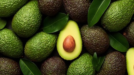 Top view photo of many fresh. Avocado