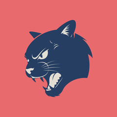 Angry panther face vector illustration on red background. Strong and dynamic wild cat mascot, editable EPS perfect for logo, sport team, or modern tattoo design concept.
