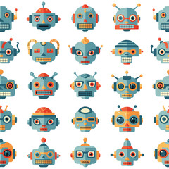 Obraz premium A vibrant assortment of diverse cartoon robot heads in multiple colors