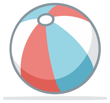 Cartoon Style Beach Ball Vector Illustration with Red, White, Blue Panels for Summertime Fun and Recreation