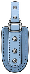 Light Blue Leather Camera Case with Snap Buttons and Metal Buckle Illustration