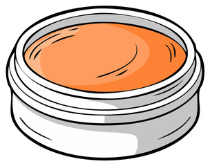 Orange tinted cosmetic cream in a white circular container with textured surface