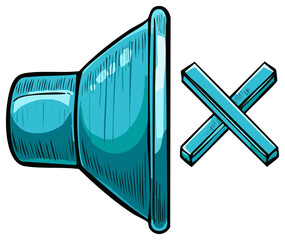 Cartoon illustration of a speaker with a mute symbol. Sound off concept.