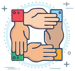 Teamwork Unity Hands Collaboration Square Concept Partnership Togetherness