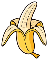 Funny cartoon of a peeled ripe yellow banana fruit vector illustration