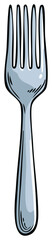 Cartoon illustration of a metal dining fork with a bold black outline