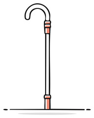 Whimsical walking cane illustration with clean outline for accessibility aids and classic style themes