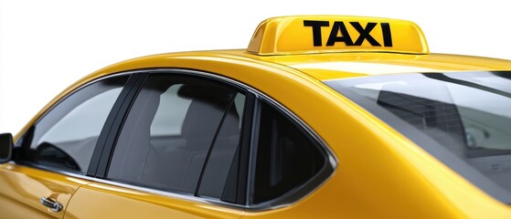 The Taxi Closeup Showing Yellow Paint and Roof Sign Against White Background