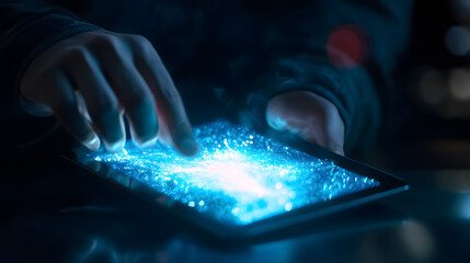 Utilizing high-tech digital tablets for business and finance tasks.