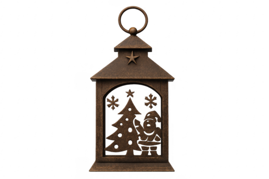 Rustic christmas lantern with santa claus and tree cutout design - Powered by Adobe