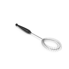 flat coil whisk with a black handle for mixing thin liquids., 3D PNG