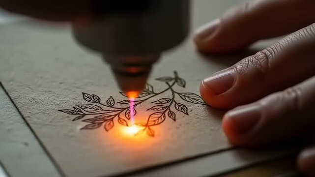 Laser Engraving Machine Creating Intricate Floral Design on Wood.