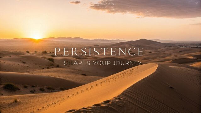 Sunset Over Serene Sand Dunes with Inspirational Quote and Soft Light Reflecting on the Landscape
