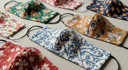 Stylish fabric face masks with vibrant floral and abstract patterns offer comfortable, fashionable protection for everyday use