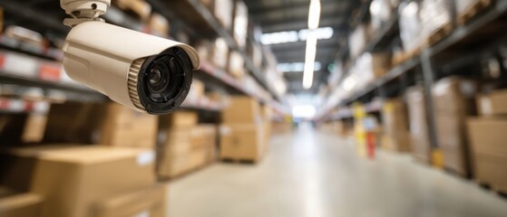 The Security Camera Watching Over a Busy Warehouse Storage and Distribution Center