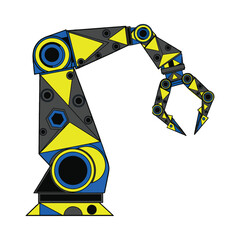 Modern industrial robotic arm with sleek geometric design elements and vibrant color accents