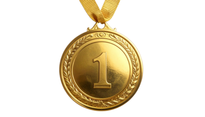 Golden First Place Medal Isolated on Transparent Background PNG