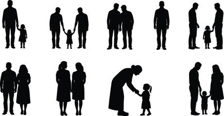 Family and Social Interaction Silhouette Bundle Featuring Adults and Children in Caring, Communicative, and Relational Poses for Design Use