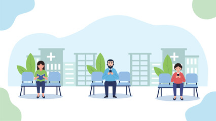 Fototapeta premium Patients Sitting in Hospital Waiting Room Illustration