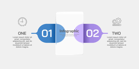2 Choice Glassmorphism Horizontal Business Infographic Timeline Template. Comparison, Banner, Brochure and Plan. Vector illustration.