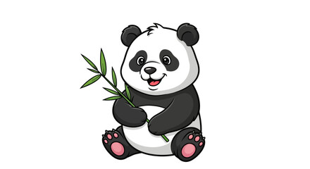 Naklejka premium Adorable cartoon panda holding bamboo, perfect for kids' books, educational materials, and cute animal-themed designs that bring joy and cheerfulness