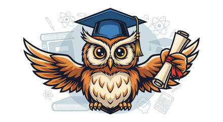 Obraz premium Celebrate academic success with a wise owl graduate, perfect for back to school promotions and educational materials showcasing achievement and knowledge