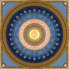 Naklejka premium Ornate Circular Ceiling Decoration with Blue and Gold Accents