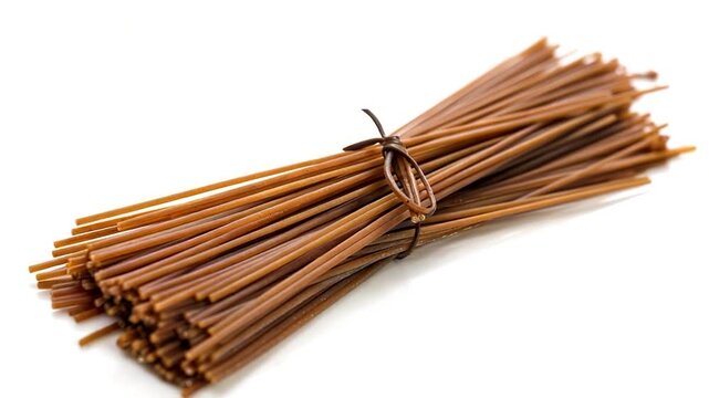 Video clip A bundle of brown sticks tied together on a clean white surface, suitable for use in illustrations or design projects