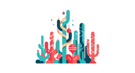 Obraz premium Vibrant and colorful abstract desert landscape with stylized cacti.
