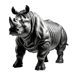 Monochrome rhino sculpture with detailed skin and horn