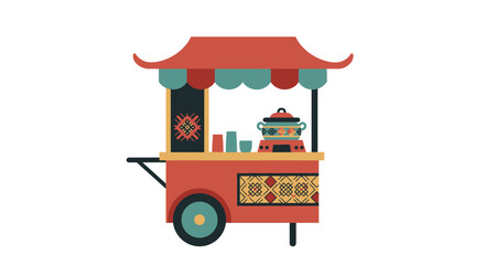 Vibrant Asian Street Food Cart Illustration with Intricate Details.