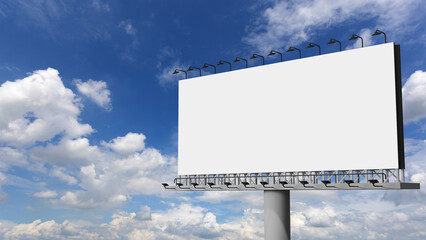 3d rendering of a white blank billboard on a construction pole on blue sky background, An Information business symbol