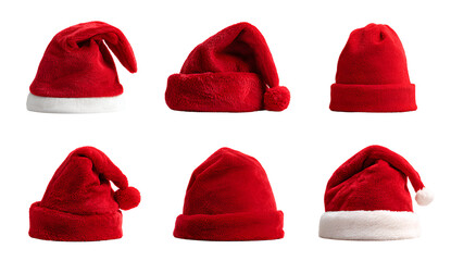 a set of red christmas hats on a Transparent background PNG