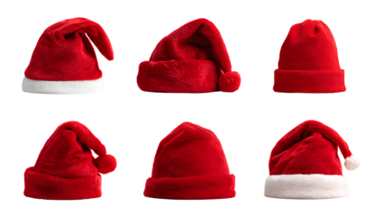  a set of red christmas hats on a Transparent background PNG