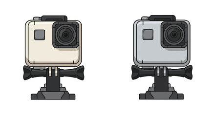 Two action cameras in different colors white and light gray