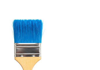 Closeup of Paintbrush with Bright Blue Paint on White Background isolated on transparent background