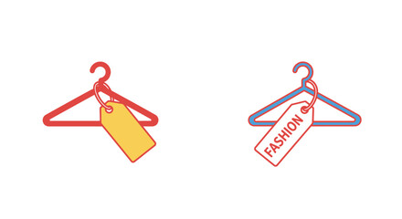 Two colorful clothes hangers with tags a fashion retail illustration