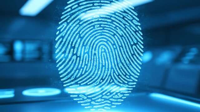 Modern Digital Fingerprint Technology Glowing Blue Biometric Verification for Enhanced Security and Identity in Futuristic Environments with Advanced Systems