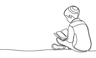 Jew Boy reading a book, continuous line art