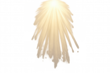 Golden light rays descending with dust particles, creating a divine ethereal spotlight or sunbeam effect on transparent background