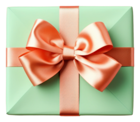 PNG Pink gift with bright orange bow ribbon green anniversary.