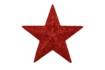 Red glitter star sparkling against transparent background