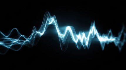 Abstract Representation of Sound Waves With Glowing Blue Lines Against a Black Background in a Digital Art Style