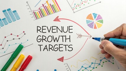 Revenue Growth Targets with Charts and Graphs Illustrating Business Performance and Strategy in Office Environment