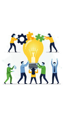 Teamwork Building a Bright Idea Lightbulb Concept.