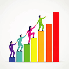 Teamwork Climbing Upward Business Growth Chart.