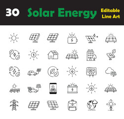 Solar Energy panel and sun power generation concept with photovoltaic cells for sustainable and renewable green electricity in modern flat vector illustration.