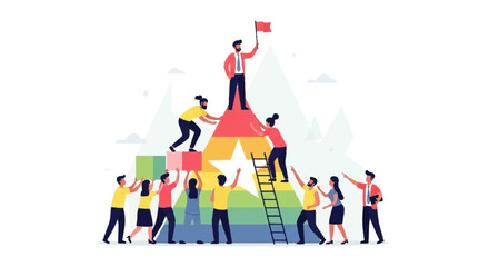 Teamwork Reaching Summit Goal Success.