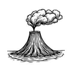 Volcano eruption sketch showing nature power illustration with flowing smoke and lava depicting