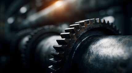 Fototapeta premium Close up of rusty industrial gears and shafts forming a mechanical system